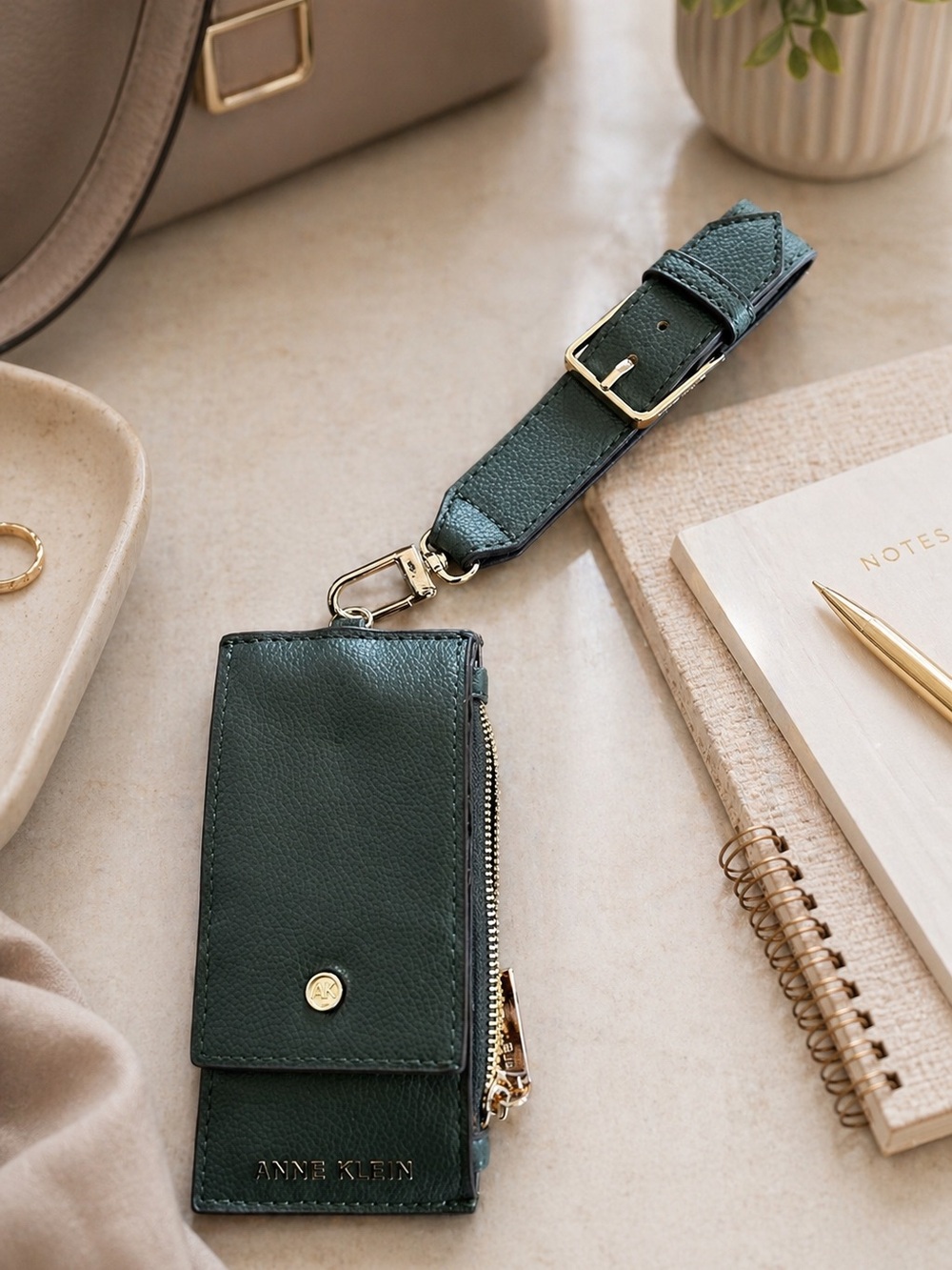 Anne Klein olive logo wrist wallet